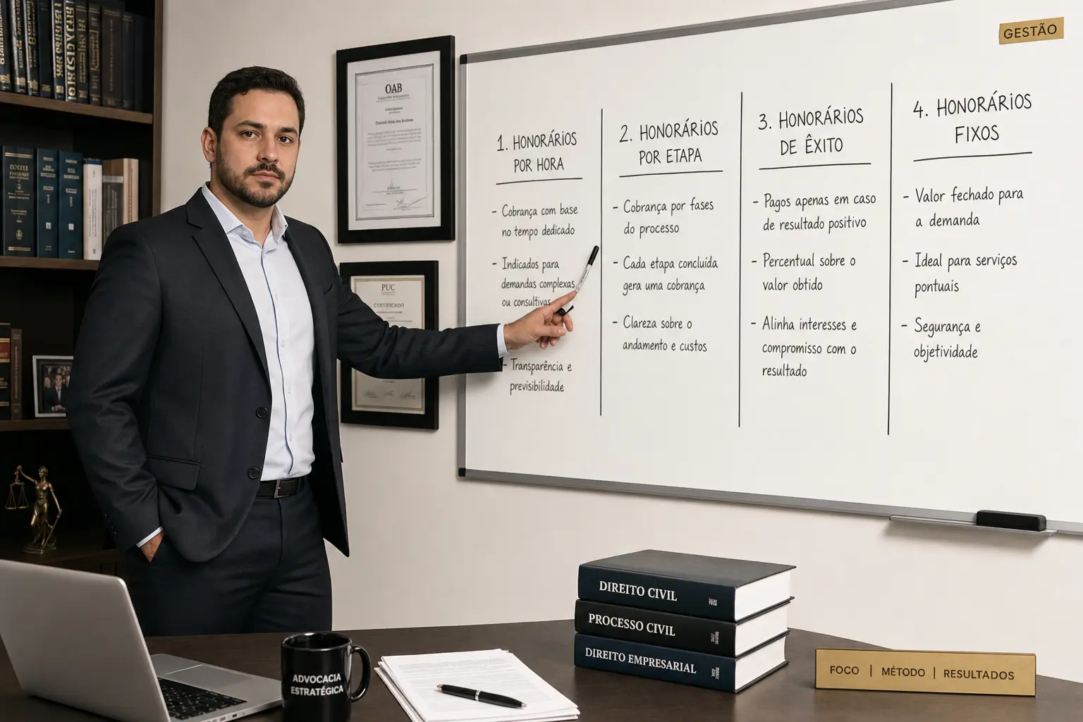Eu apresentando as quatro modalidades de honorários advocatícios no escritório